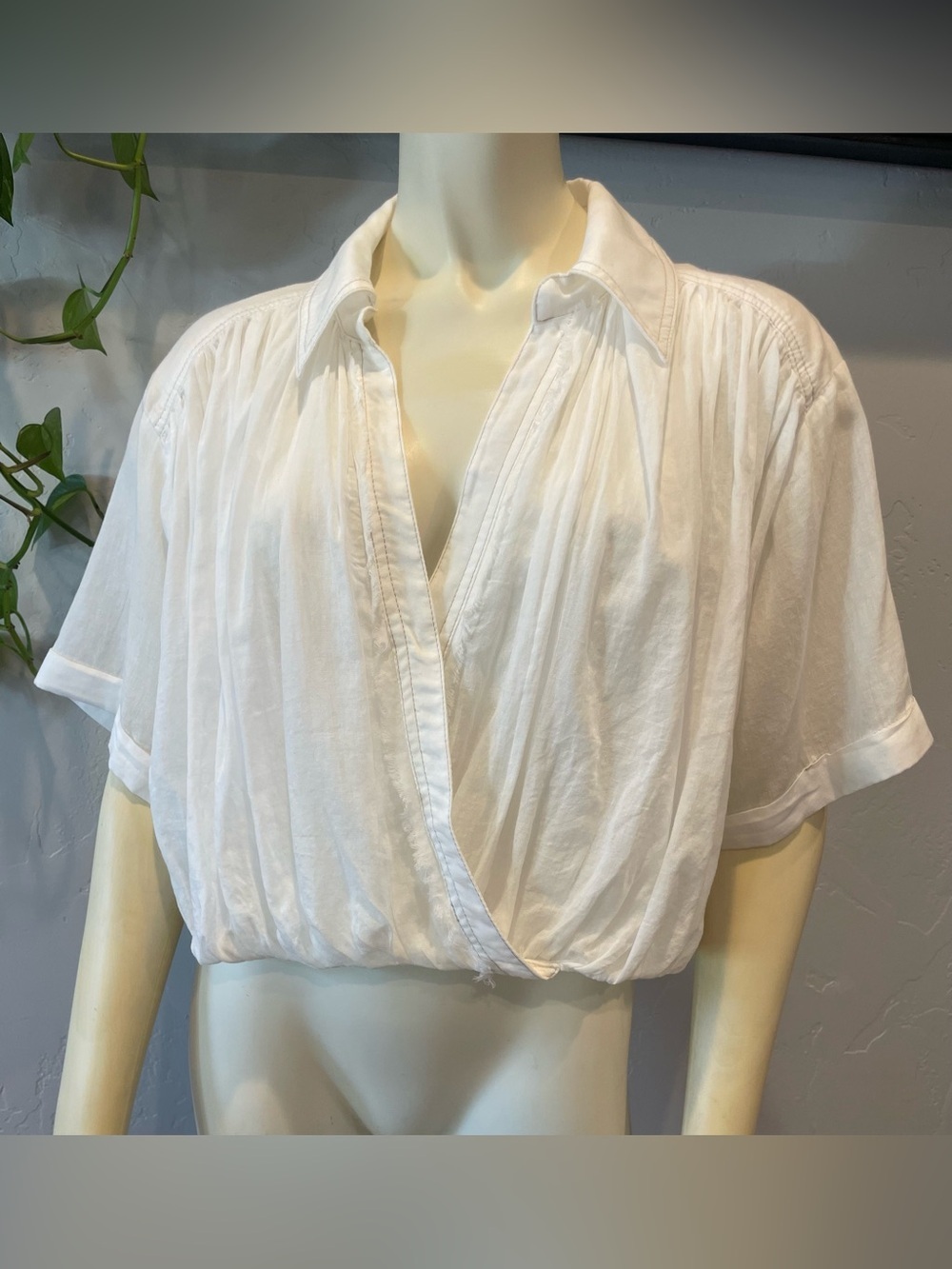Miss Love 100% cotton White with contrast stitching Wrap-Front Blouse M